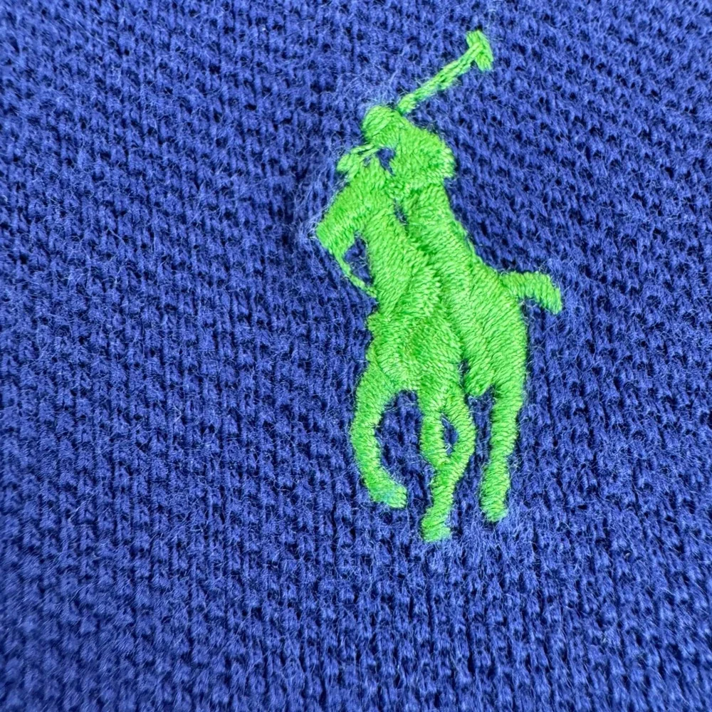 Polo Ralph Lauren Polo Shirt Mens L Blue Lime Green Pony Short Slv Pique Cotton